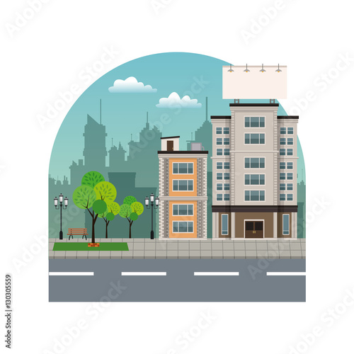 building city with large blank urban billboard silhouette landscape vector illustration eps 10