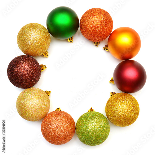 Beautiful festive Christmas wreath of balls isolated on white ba