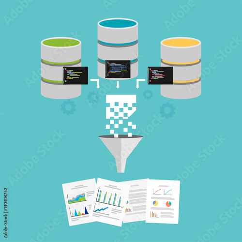 Extract knowledge from data. Data mining or business intelligence processing concept.
