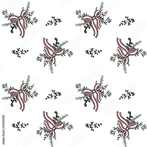 Seamless pattern with new year garland ribbons and tree branches.  © Cookie Studio