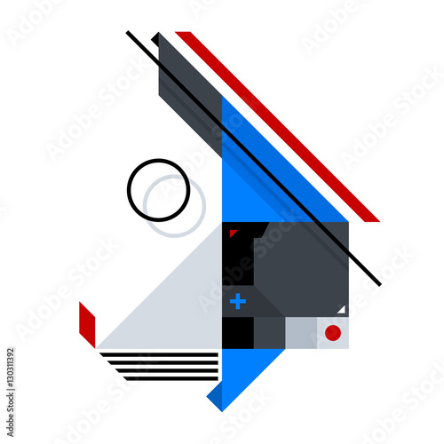 Abstract geometric composition of simple shapes. Style of Abstract art, Suprematism, Constructivism. The design element is isolated on a white background, suitable for prints, posters and covers.