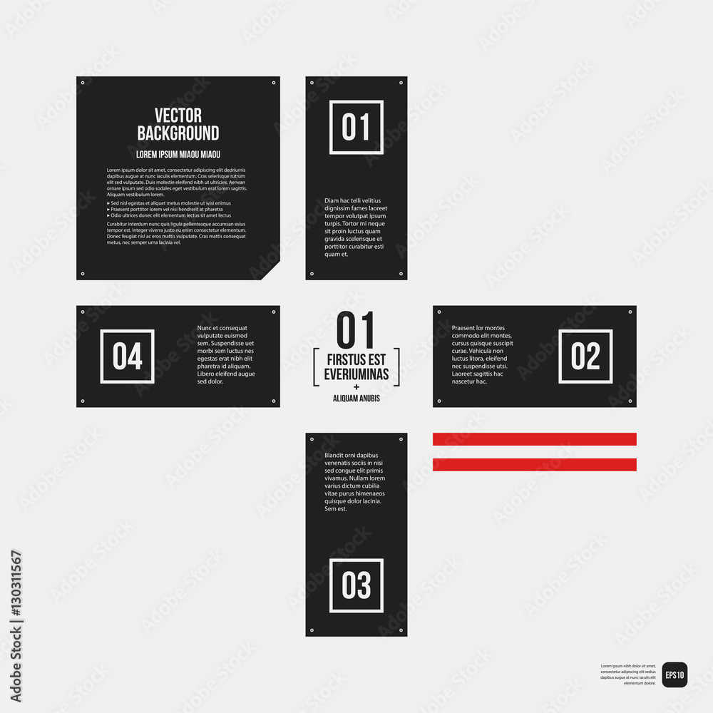 Obraz premium Modern corporate graphic design template with black elements on white background. Useful for advertising, marketing and web design.