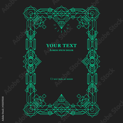 Geometric border template on dark background.