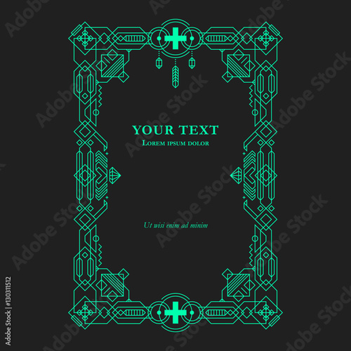 Geometric border template on dark background.