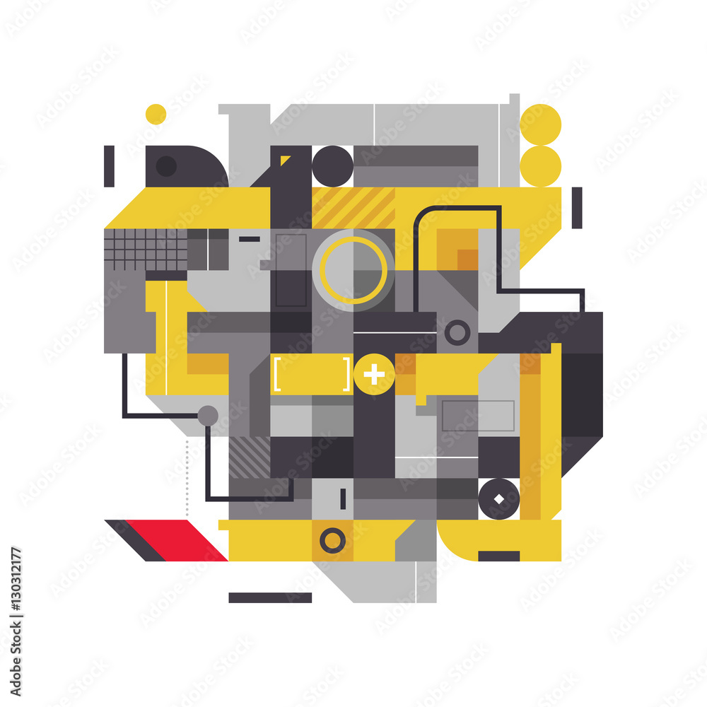 Abstract composition with industrial elements. Style of modern art and graffiti. The design element is isolated on a white background, suitable for prints, corporate posters and covers. Abstract composition with industrial elements. Style of modern art and graffiti. The design element is isolated on a white background, suitable for prints, corporate posters and covers.