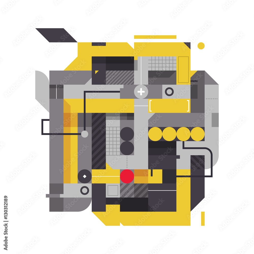 Abstract composition with industrial elements. Style of modern art and graffiti. The design element is isolated on a white background, suitable for prints, corporate posters and covers. Abstract composition with industrial elements. Style of modern art and graffiti. The design element is isolated on a white background, suitable for prints, corporate posters and covers.