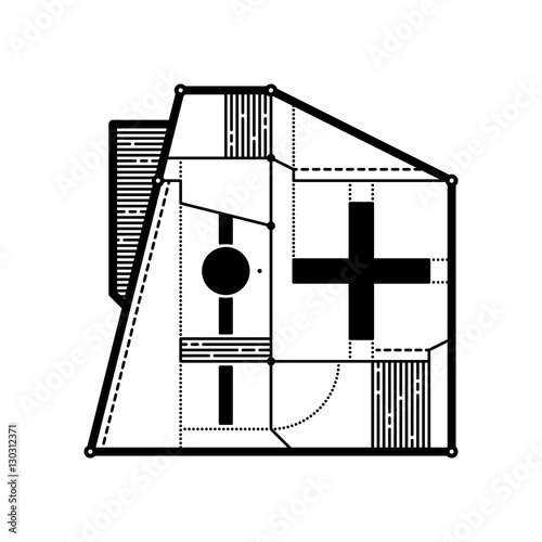 Abstract geometric composition with futuristic techno elements. Style of modern art and graffiti. The design element is isolated on a white background, suitable for prints, posters and cd covers.