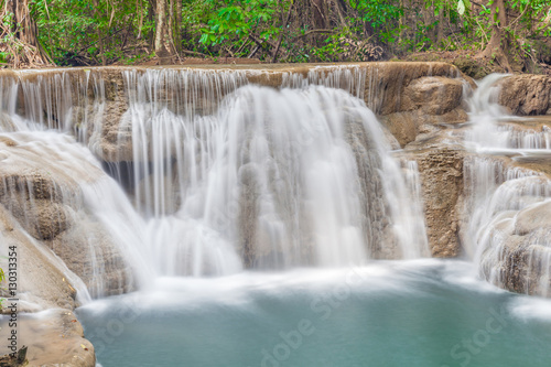 Fototapeta Naklejka Na Ścianę i Meble -  Beautiful waterfall cascades in Erawan National Park in Thailand