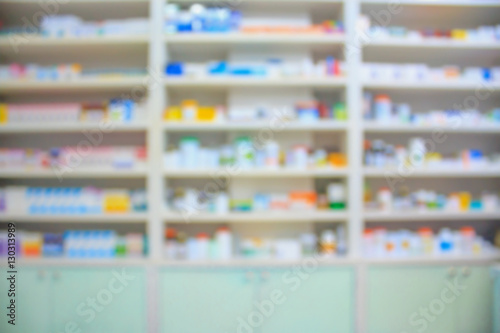 blur shelves of drugs in the pharmacy shop