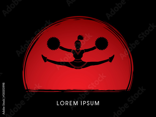 Cheerleader jumping designed on sunset or sunrise background graphic vector