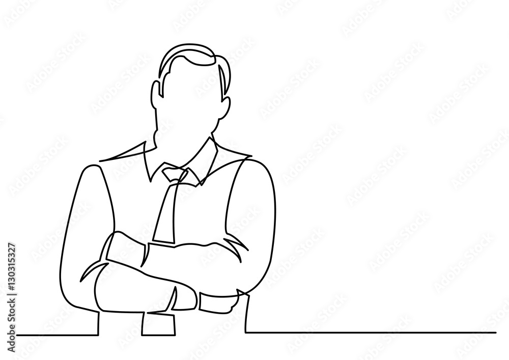continuous line drawing of businessman arms crossed continuous line drawing of businessman arms crossed