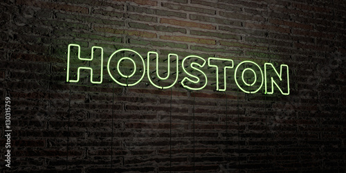 HOUSTON -Realistic Neon Sign on Brick Wall background - 3D rendered royalty free stock image. Can be used for online banner ads and direct mailers..