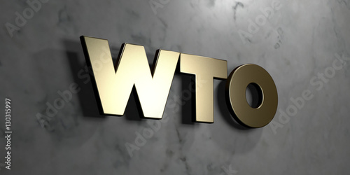 Wto - Gold sign mounted on glossy marble wall  - 3D rendered royalty free stock illustration. This image can be used for an online website banner ad or a print postcard. photo
