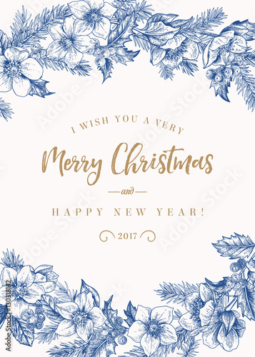 Greeting Christmas card in vintage style.