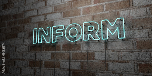 INFORM - Glowing Neon Sign on stonework wall - 3D rendered royalty free stock illustration.  Can be used for online banner ads and direct mailers..