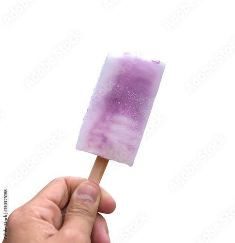 bite ice cream, Frozen strawberry yogurt isolated on white backg