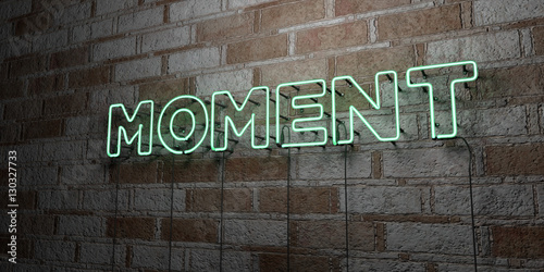 MOMENT - Glowing Neon Sign on stonework wall - 3D rendered royalty free stock illustration. Can be used for online banner ads and direct mailers..