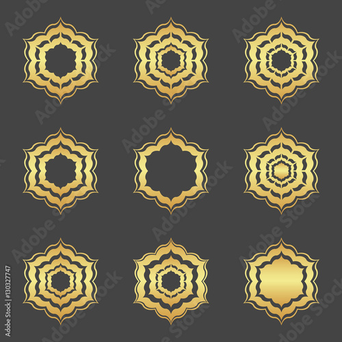 Set of abstract element, gold decoration, frame.