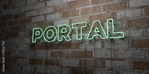 PORTAL - Glowing Neon Sign on stonework wall - 3D rendered royalty free stock illustration. Can be used for online banner ads and direct mailers..