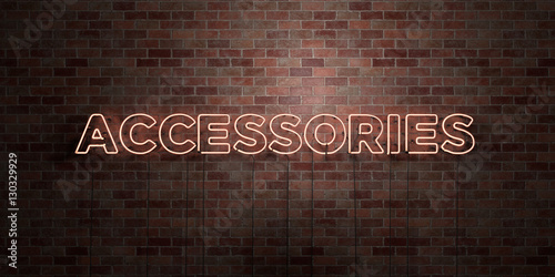 ACCESSORIES - fluorescent Neon tube Sign on brickwork - Front view - 3D rendered royalty free stock picture. Can be used for online banner ads and direct mailers.. photo