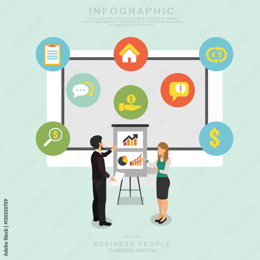 Isometric Business People Teamwork Meeting in office, share idea Isometric Business People Teamwork Meeting in office, share idea