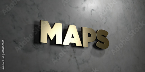 Maps - Gold sign mounted on glossy marble wall - 3D rendered royalty free stock illustration. This image can be used for an online website banner ad or a print postcard.