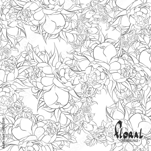 Wallpaper Mural Black and white roses and peonies Torontodigital.ca