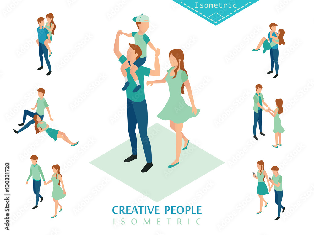 isometric people family set A isometric people family set A