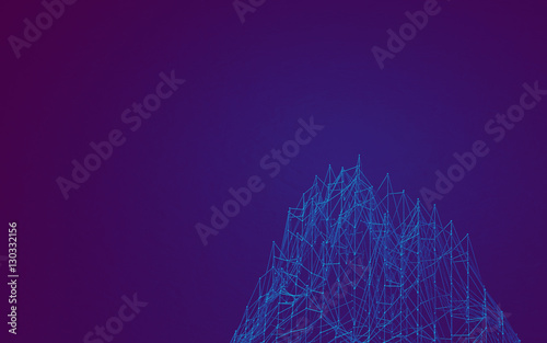 Blue violet negative effect abstract, polygonal rectangular landscape on dark gray background for web, presentations. Illustration 3D