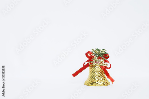 Christmas golden bell on white background
