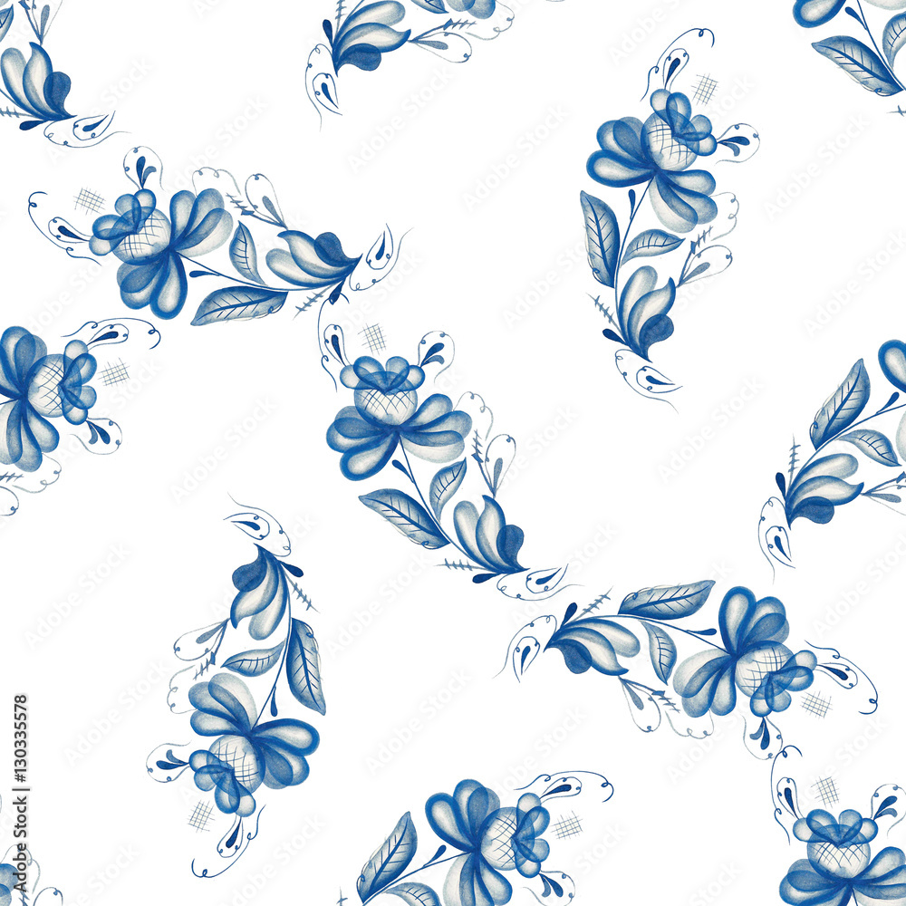 Seamless pattern with Russian ornament Gzel