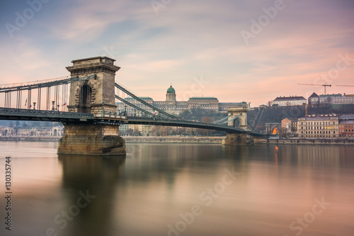 Photography sunrise at budapest chain bridge, hungary