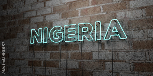 NIGERIA - Glowing Neon Sign on stonework wall - 3D rendered royalty free stock illustration. Can be used for online banner ads and direct mailers..