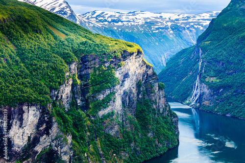 View on Geirangerfjord from Flydasjuvet viewpoint Norway photo