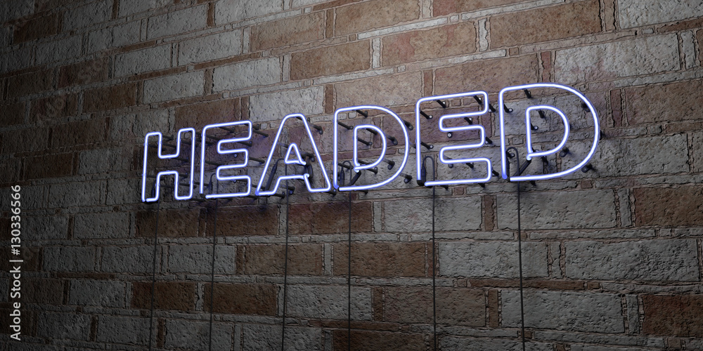 Naklejka premium HEADED - Glowing Neon Sign on stonework wall - 3D rendered royalty free stock illustration. Can be used for online banner ads and direct mailers..