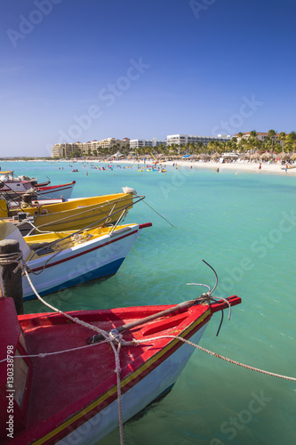 Boats at Fishermans Pier, Palm Beach, Aruba, Netherlands Antilles photo