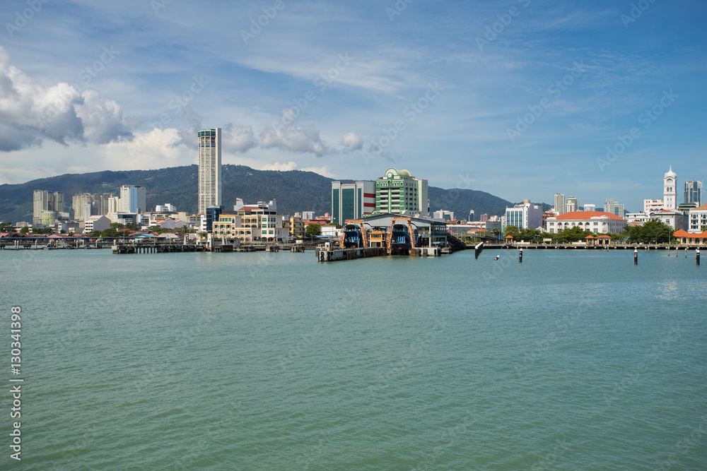 Georgetown, Capital of Penang Island - Malaysia. view from the penang ferry from the mainland to the island