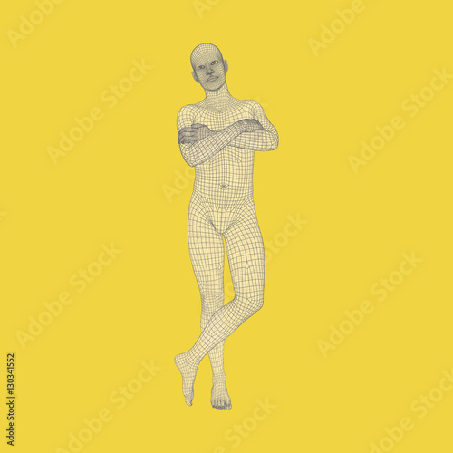 Man Stands on his Feet. Man Crossing His Arms Over His Chest.