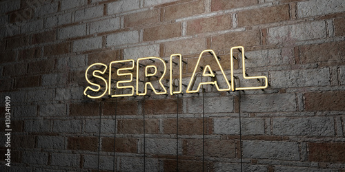 SERIAL - Glowing Neon Sign on stonework wall - 3D rendered royalty free stock illustration. Can be used for online banner ads and direct mailers..