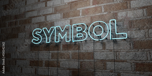 SYMBOL - Glowing Neon Sign on stonework wall - 3D rendered royalty free stock illustration. Can be used for online banner ads and direct mailers..