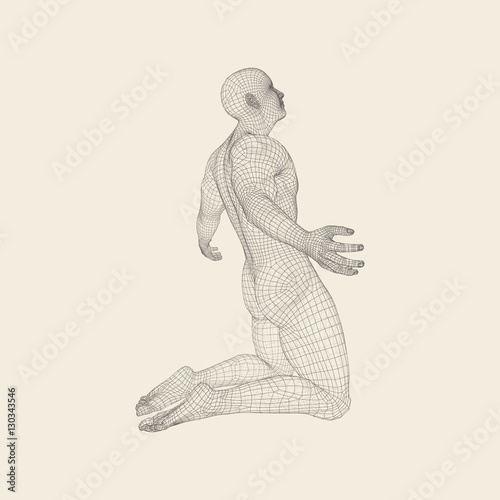 Man kneeling and praying to God. Design Element.