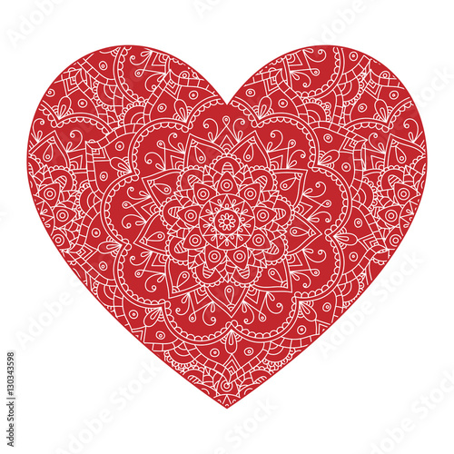 Vector drawing of a heart with a mandala pattern.