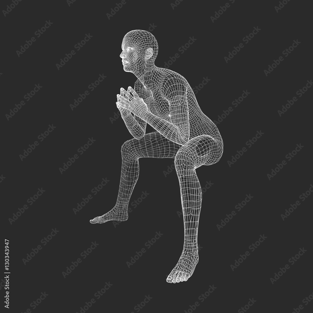 Fototapeta premium Man in a Thinker Pose. 3D Model of Man.