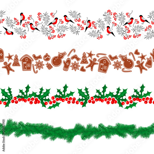 Wallpaper Mural Seamless Christmas pattern border set isolated on white background. Xmas decoration garland collection for your holiday design. Vector illustration Torontodigital.ca