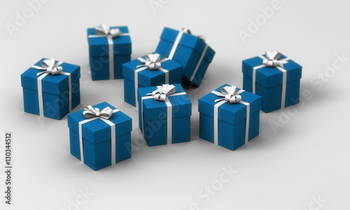 pile of boxes gifts on a white background - 3D xmas / shopping background (blue, black friday , christmas )