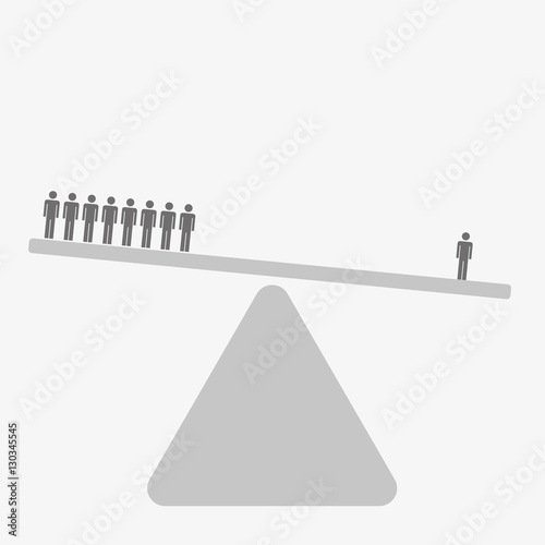 Single man outweighing a small group - comparative advantage concept illustration