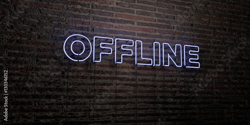 OFFLINE -Realistic Neon Sign on Brick Wall background - 3D rendered royalty free stock image. Can be used for online banner ads and direct mailers.. photo