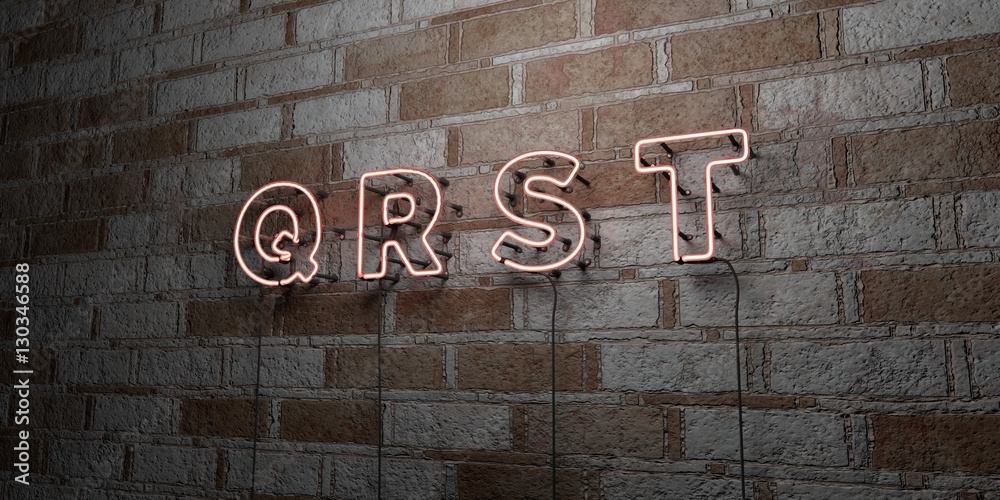 Obraz premium Q R S T - Glowing Neon Sign on stonework wall - 3D rendered royalty free stock illustration. Can be used for online banner ads and direct mailers..