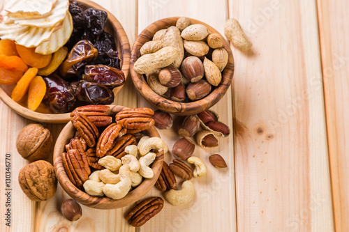 Selection of dried fruits and nuts as symbols Tu Bishvat photo