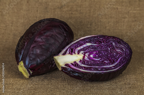 Red cabbage on brown background photo